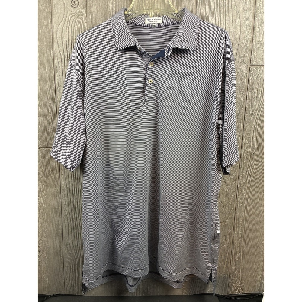 Peter Millar Summer Comfort Polo Mens XL Navy White Stripe Golf Performance